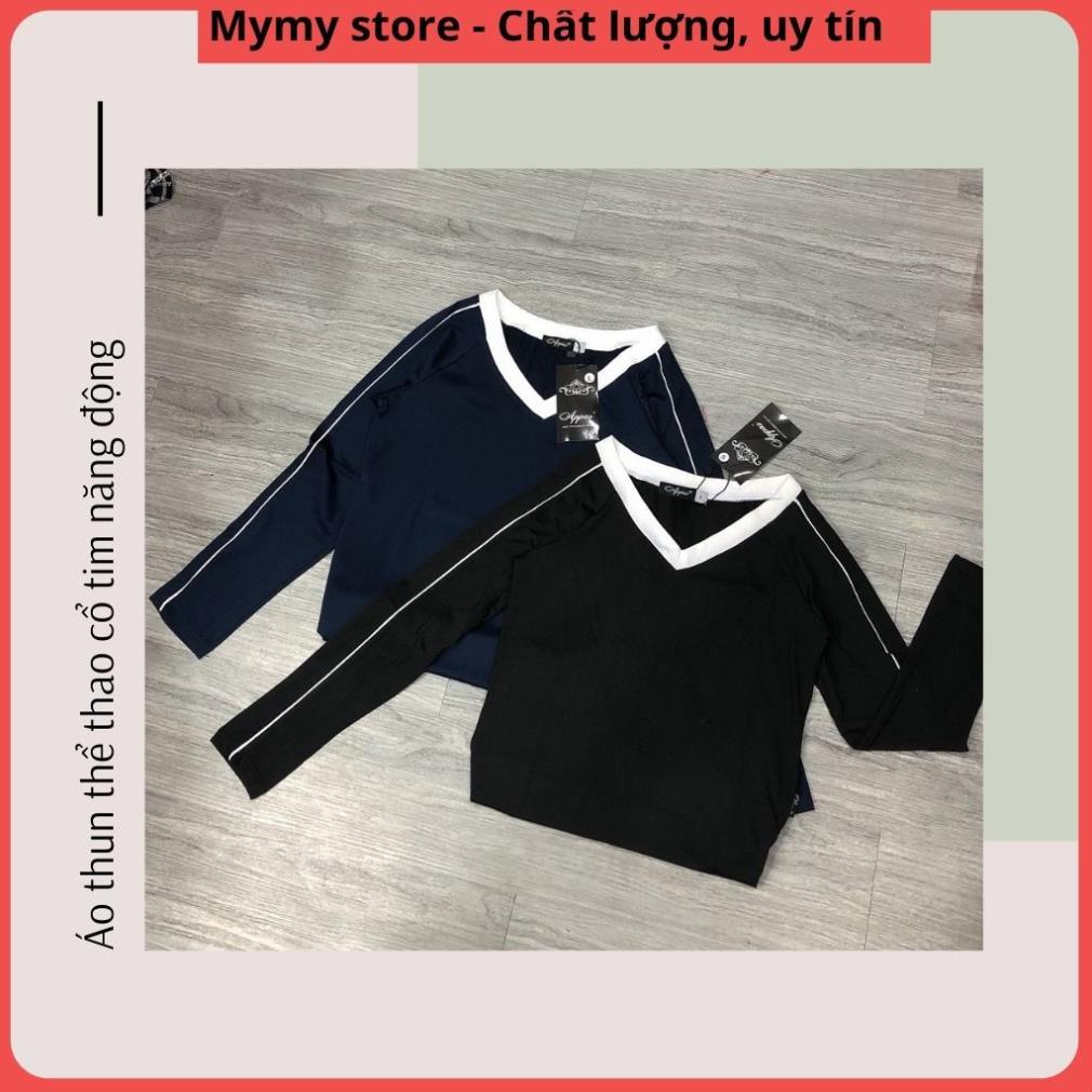 Áo thun nữ body cổ tim dáng thể thao khỏe khoắn năng động, áo phông dài tay dáng ôm mỏng nhẹ !