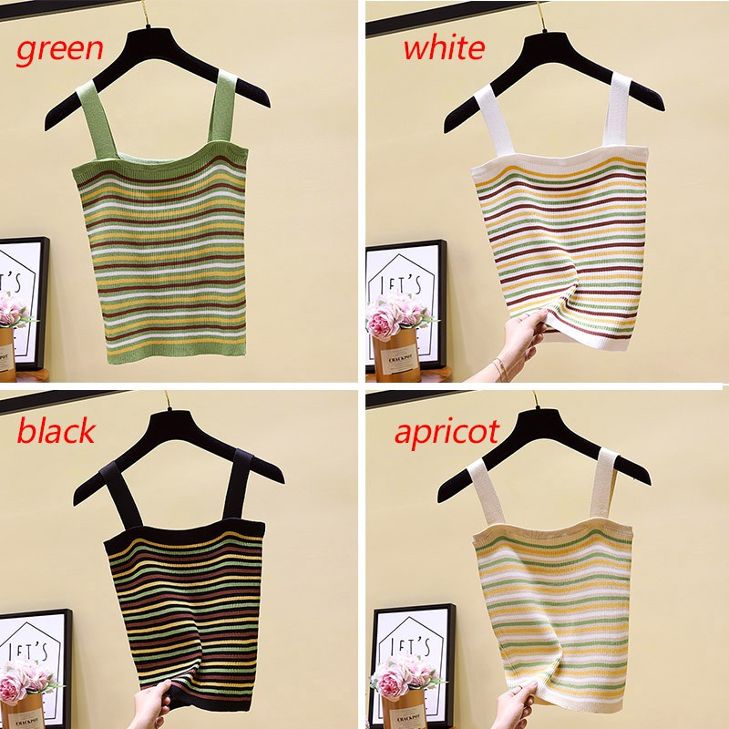 [Baywellfashion]Áo hai dây dệt kim phối họa tiết sọc ngang trẻ trung dành cho nữ | BigBuy360 - bigbuy360.vn