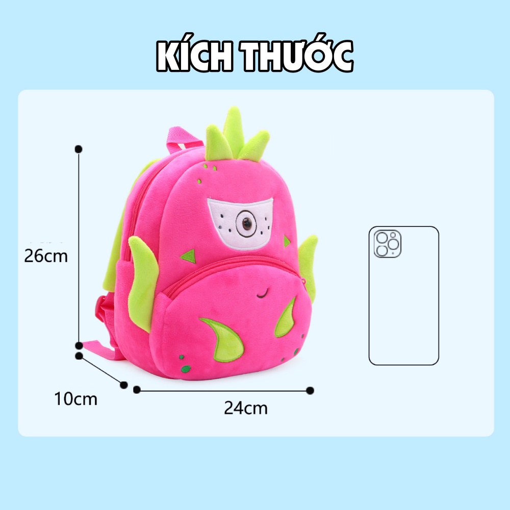 Balo cho bé đi học mẫu giáo chống gù siêu nhẹ unisex in hình trái cây siêu đáng yêu chất nỉ mềm mại