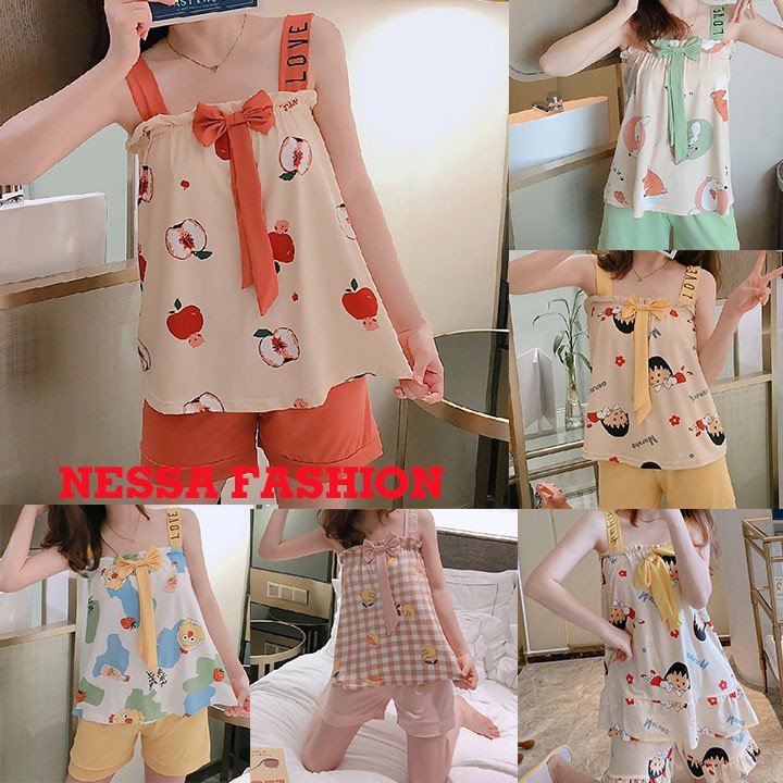 Bộ Đồ Ngủ Nữ Ngắn Hai Dây Măc Nhà Mùa Hè 😉FREESHIP😉 Quần Áo Ở Nhà Ngủ Dáng Hàn Quốc hè thu đông xuân BĐN22