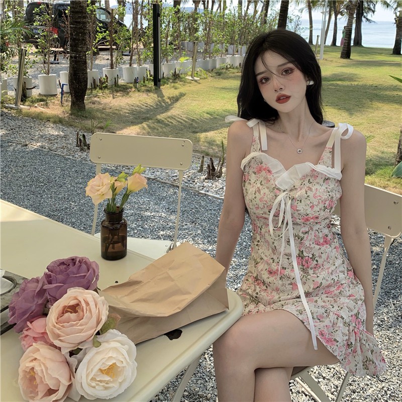 Đầm Hai Dây Họa Tiết Hoa Xinh Xắn Theo Phong Cách Hàn Quốc Dành Cho Nữ
