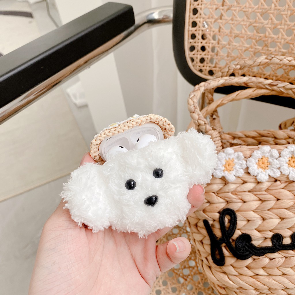 Vỏ bảo vệ hộp sạc tai nghe họa tiết cún Teddy lông xù đáng yêu cho Airpods 1 2 Pro
