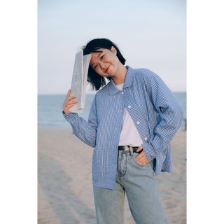 TheBlueTshirt- Áo khoác sơ mi nữ - Blue Checked Overshirt Jacket