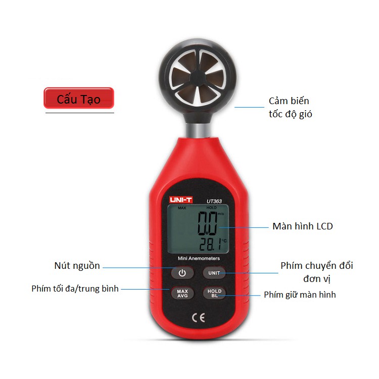 Máy Đo Tốc Độ Gió Uni-T UT363 ( ĐO TỐC ĐỘ GIÓ, ĐO NHIỆT ĐỘ )