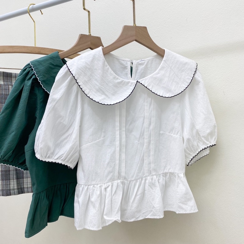 Áo ngắn tay viền cổ bèo xinh xắn - kèm ảnh chụp tại shop