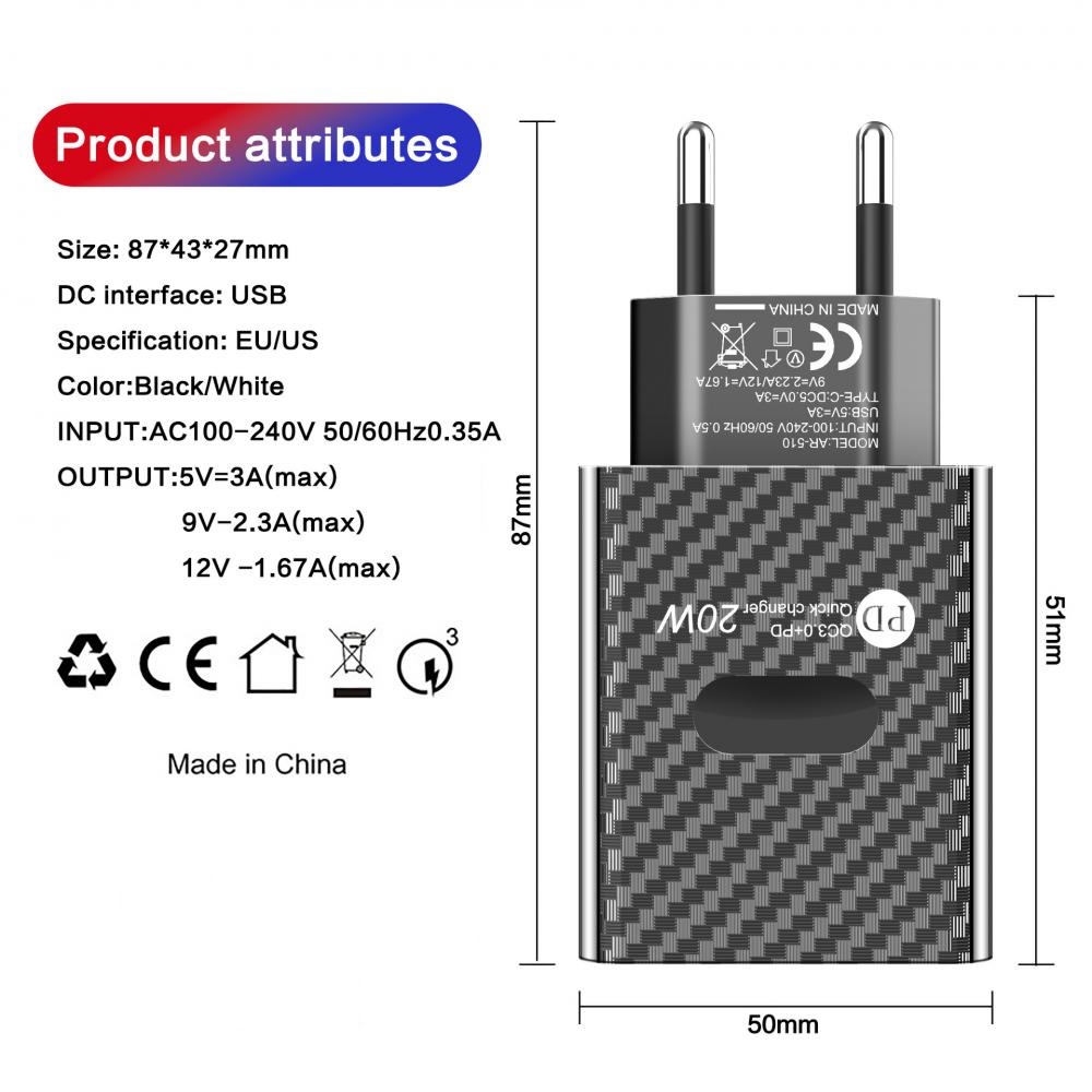 Cốc sạc nhanh TWITCH PD 20W USB Type C QC3.0 cao cấp