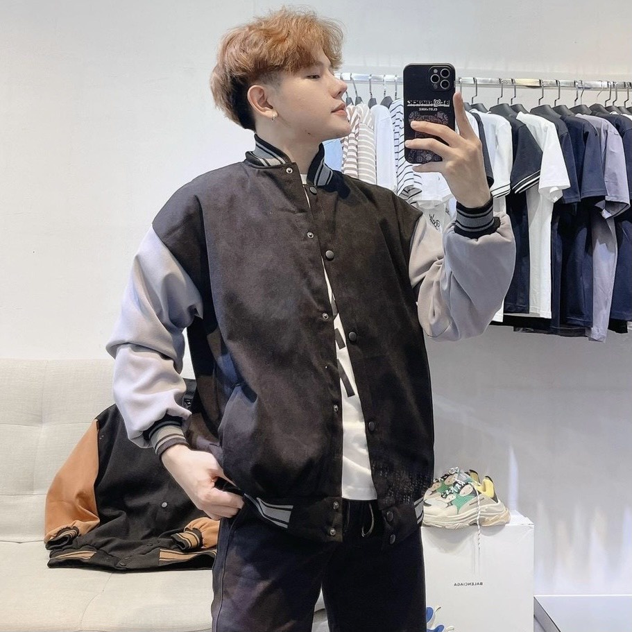 Áo Khoác Nam Bomber Da Lộn Nam Nữ Unisex Form Rộng Cao Cấp Phong Cách Hàn Quốc Gen Z Street Style Mr Smile 99 Shop