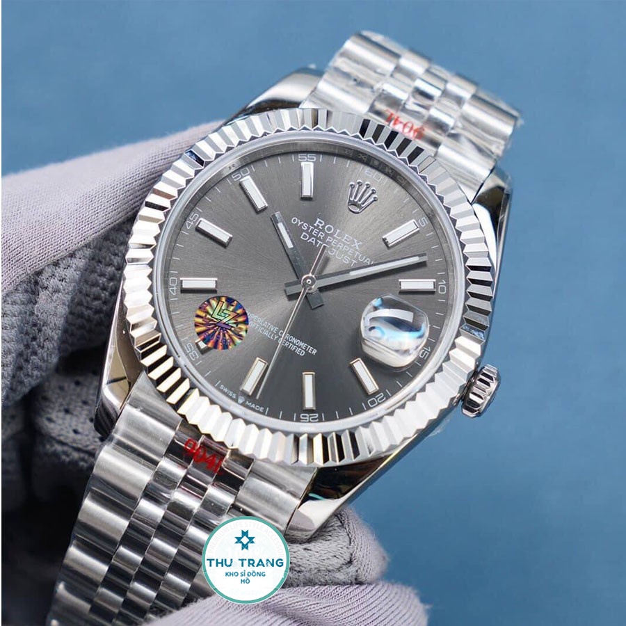 Đồng hồ nam Rolex cơ Automatic máy nhật mẫu mặt Xám dây thép trắng size 39-40mm
