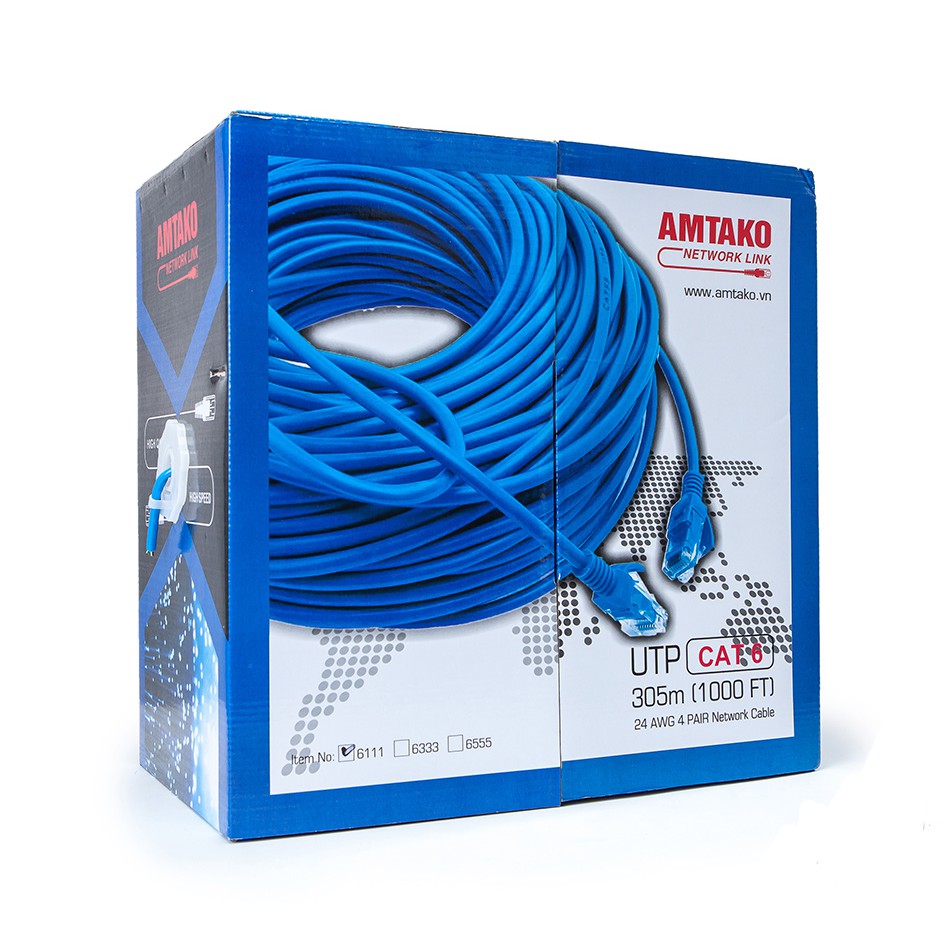 Dây mạng bấm sẵn Cat6 UTP AMTAKO 6111 dây xanh  - Hàng Chính Hãng