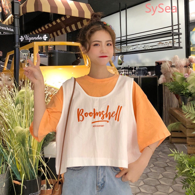 Set Áo Thun Ngắn Tay + Áo Khoác Sát Nách Thời Trang Dành Cho Nữ