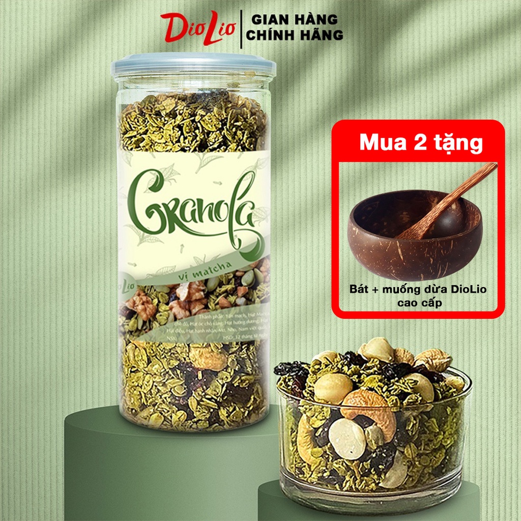 Granola ngũ cốc ăn kiêng giảm cân DioLio 500g vị matcha trà xanh, siêu thơm, siêu ngon