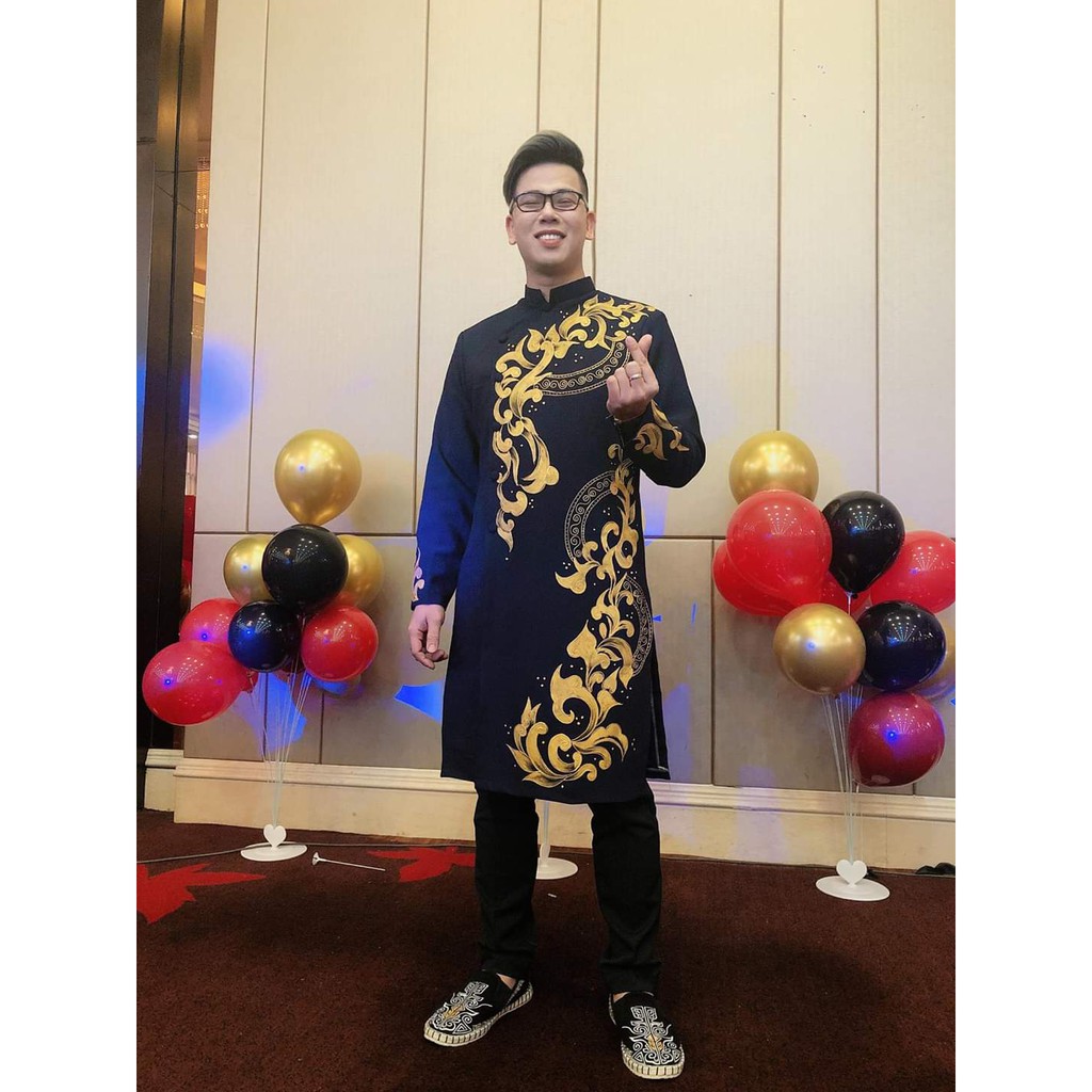 Áo Dài Nam Họa Tiết Vẽ Tay Cao Cấp