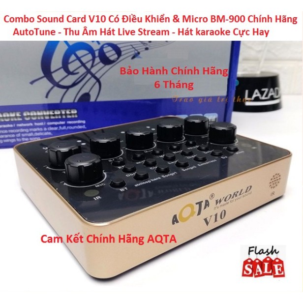 Combo Sound Card V10 Chính Hãng AQTA Kèm Điều Khiển & Mic BM-900 Thu Âm Hát Live Stream - Hát karaoke Cực Hay