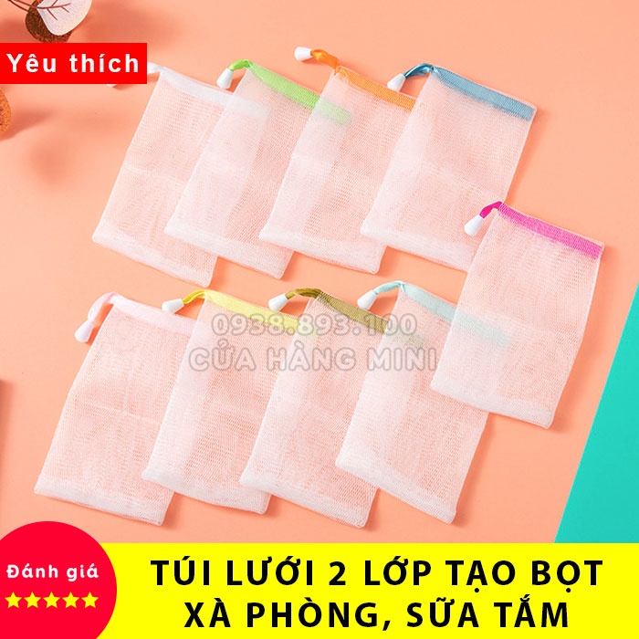 Túi Lưới 2 Lớp Đựng Và Tạo Bọt Xà Phòng Có Dây Rút (Tạo Bọt Cho Xà Phòng Thanh, Sữa Tắm, Sữa Rửa Mặt)