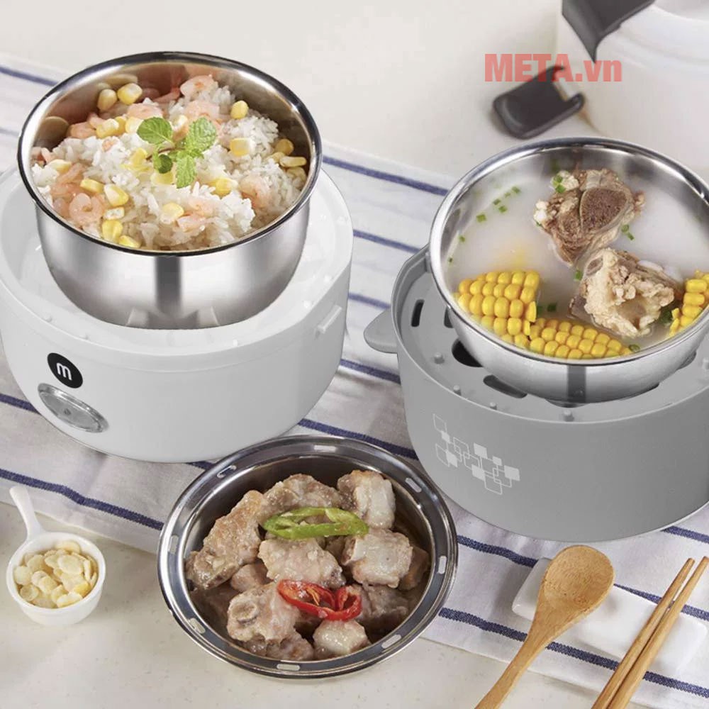 Hộp cơm điện cách thủy 3 ngăn Mishio MK-182 CHÍNH HÃNG