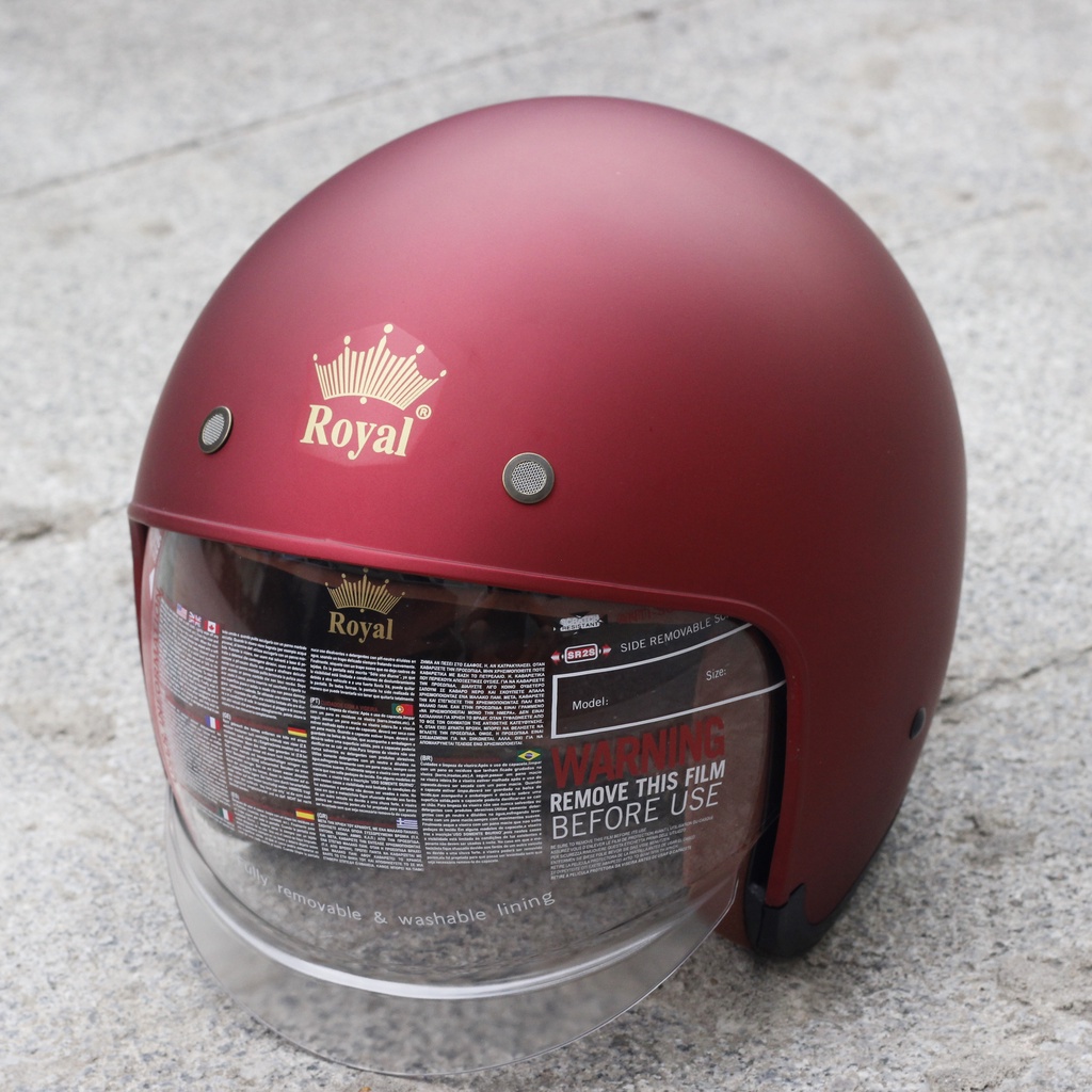 Nón bảo hiểm 3/4 Royal M139 có kính âm màu đỏ đô mờ