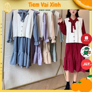 Váy Dáng Suông 🍊 [Tiệm Vải Xinh] 🍊 Váy Dáng Suông Mix Áo Gile - Hàng Quảng Châu