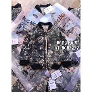 Bomber Bé Trai Lá Vẽ Denim Đậm Nhạt ZR