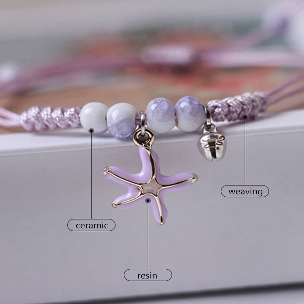 Vòng tay đính hạt nhựa resin phối vỏ sò/ sao biển thời trang tông màu tím tùy chỉnh tiện dụng