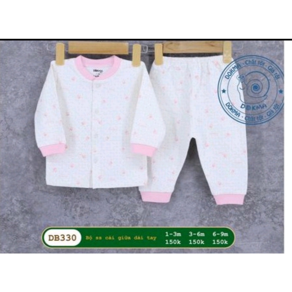 Dokma - Bộ quần áo cài giữa chất nỉ bông cho bé(1-9m) DB330