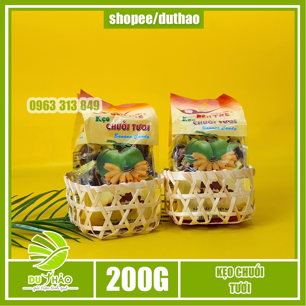 Kẹo chuối tươi Hai Tỏ nước cốt dừa, dẻo quẹo, béo bùi 200g, đặc sản kẹo chuối Bến Tre