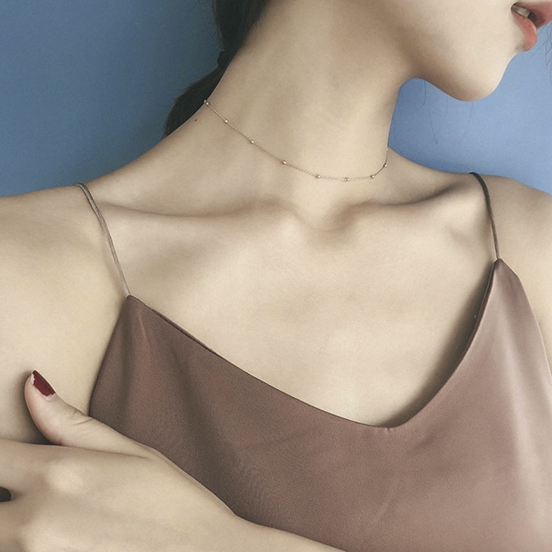 Dây chuyền bằng kim loại đính hạt đơn giản thiết kế nhỏ nhắn thời trang cho nữ