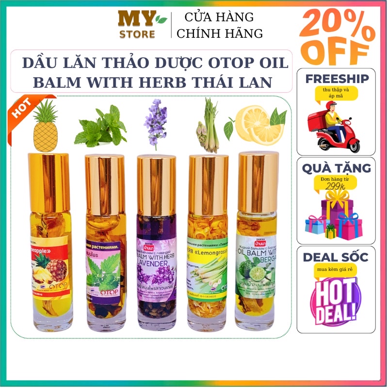 (Chính Hãng) Dầu Lăn Thảo Dược Otop Oil Balm With Herb Thái Lan 8cc/ Nhiều Hương