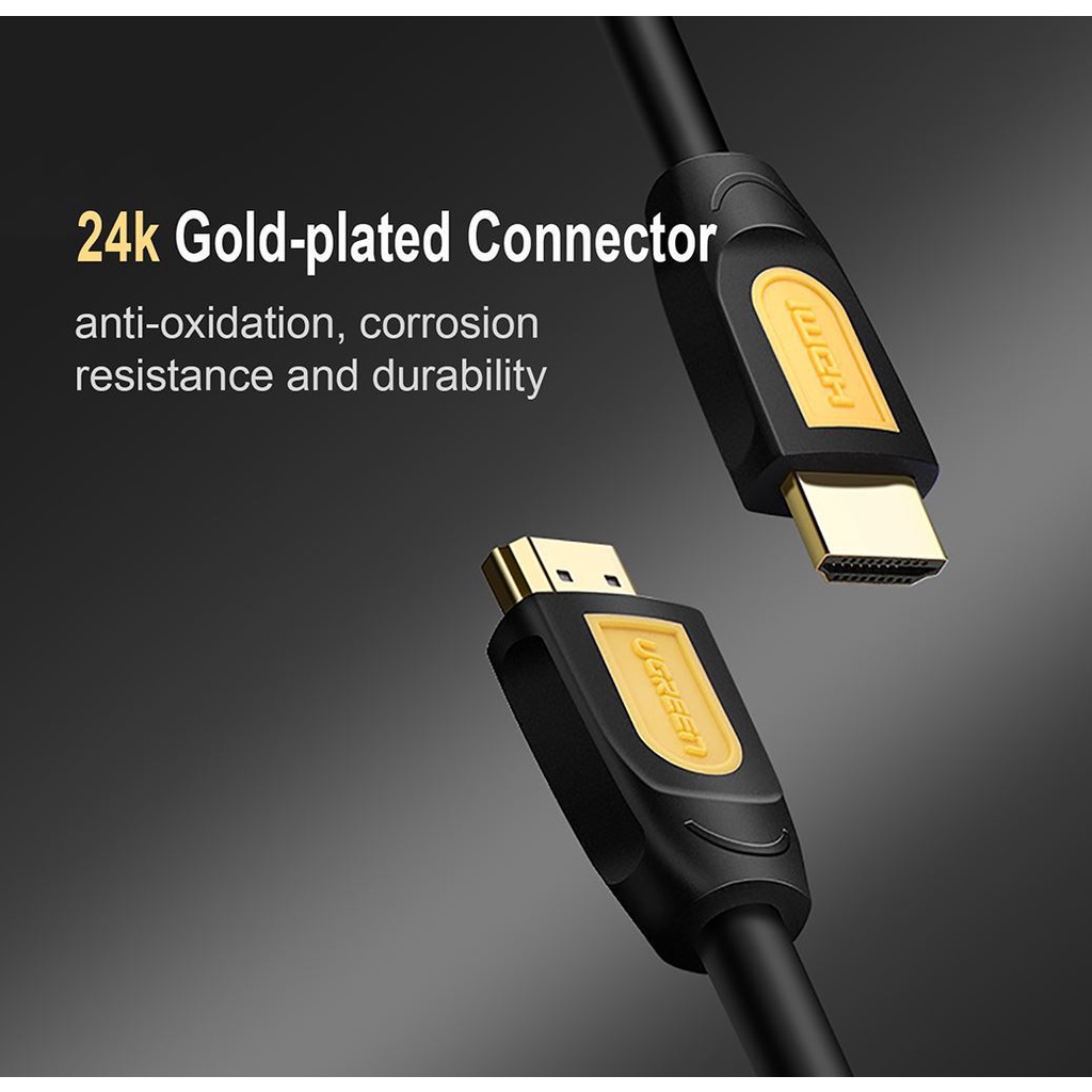 Dây HDMI 2.0 Full 4K 60Hz Thân Dẹp, Tròn, Đầu Vàng UGreen HD101 - BH 18T Chính Hãng