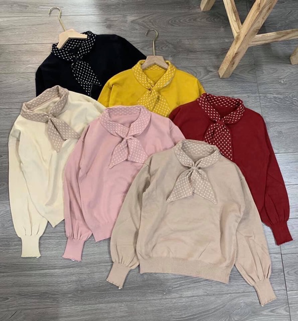 Áo len dài tay thắt nơ chấm bi | BigBuy360 - bigbuy360.vn