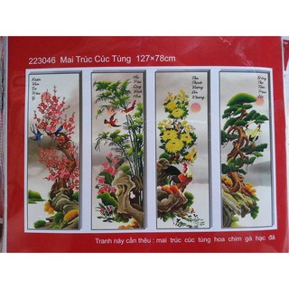 Tranh thêu tứ quý mai trúc cúc trùng 223046