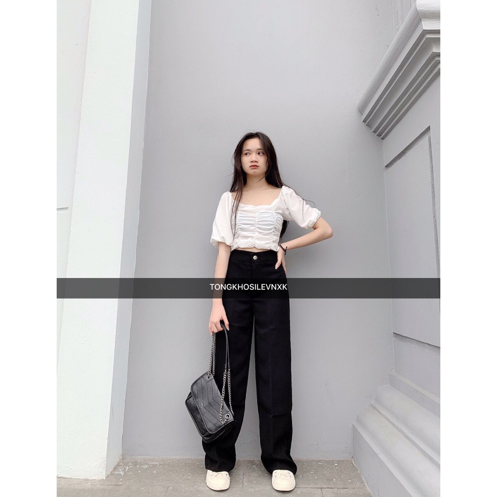 ÁO KIỂU CROPTOP CHUN NGỰC TAY PHÔNG ULZZANG MẶC 2 KIỂU MÀU TRẮNG ULZZANG