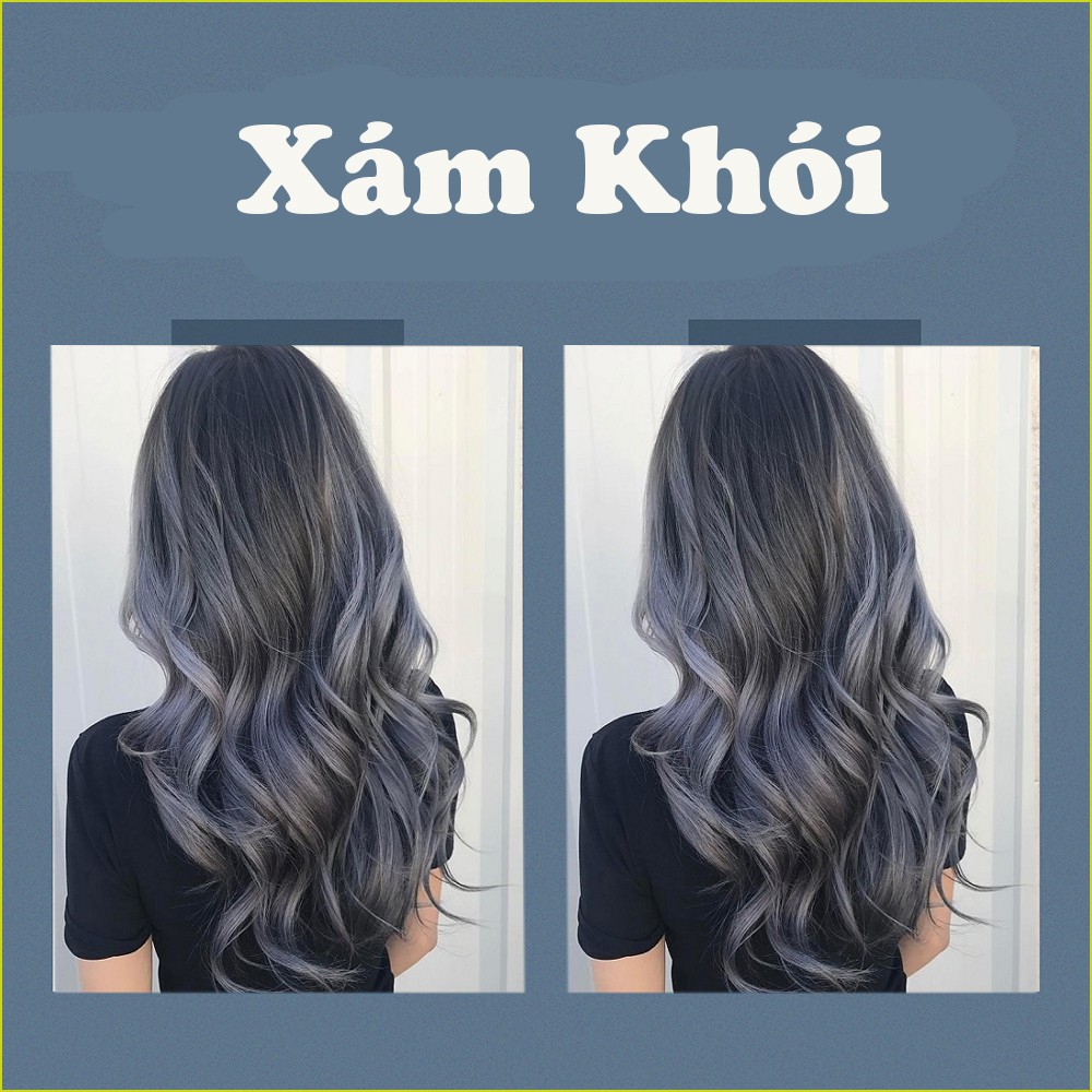 Thuốc nhuộm tóc màu xám khói + tặng kèm oxy + Bột tẩy  và găng tay