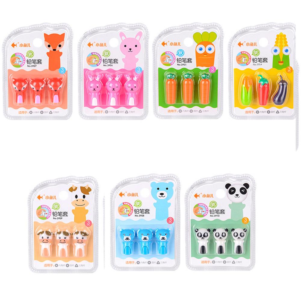 Set 3 Nắp Đậy Bút Chì Hình Động Vật Hoạt Hình Dễ Thương