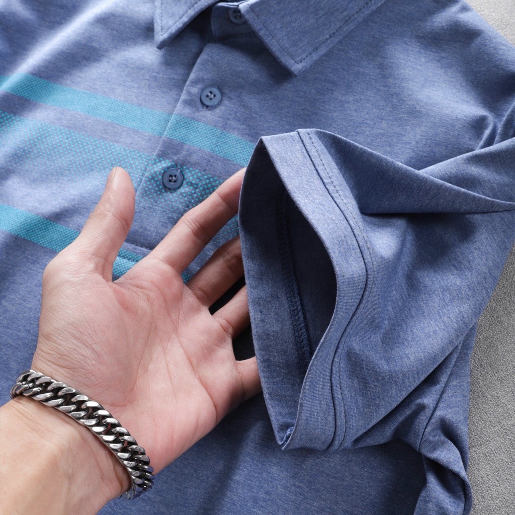 Áo Thun Nam Có CỔ Họa Tiết In Sọc Chấm Vải Thun Cotton ,phong cách trung niên, trưởng thành 2022