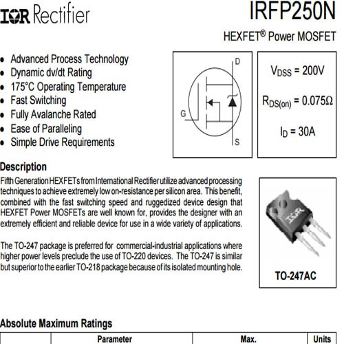 Linh Kiện IRFP250 TO247 MOSFET N-CH 30A 200V