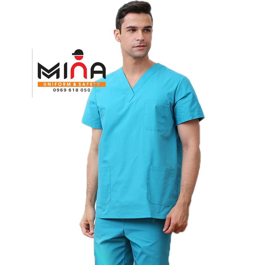 Bộ scrubs bác sĩ, quần áo y tế phẫu thuật - Màu Xanh lam (Có hình ảnh thực tế)