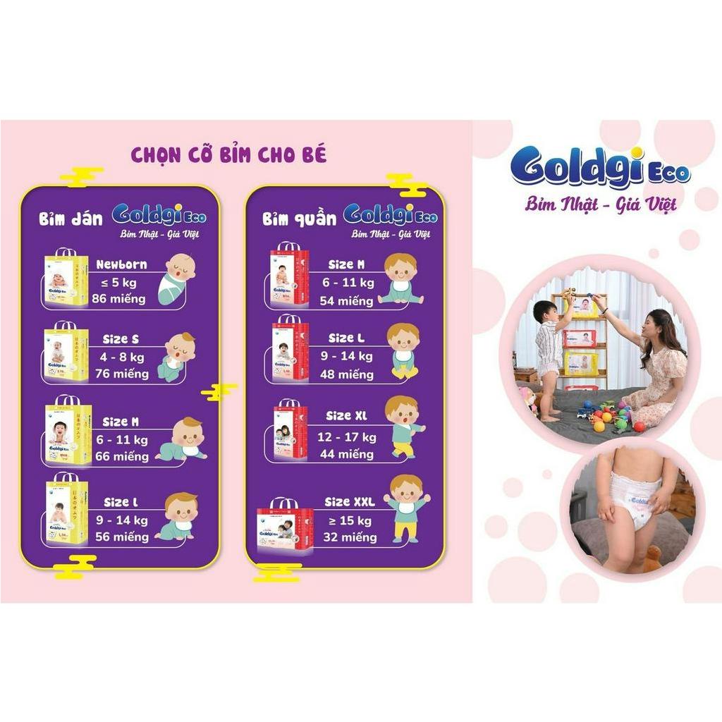Bỉm Goldgi Nhật Tã Dán/Quần NB92/S84/M66/L56 - M60/L48/XL44/XXL32
