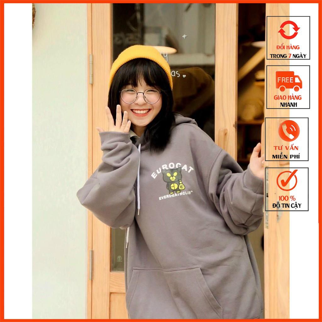 Áo Hoodie Nam Nữ Form Rộng YOORA Áo Khoác Nỉ Bông Chống Nắng Hàn Quốc In EUROCAT Cute Có Mũ Nón Rẻ Đẹp 2021 AKN122