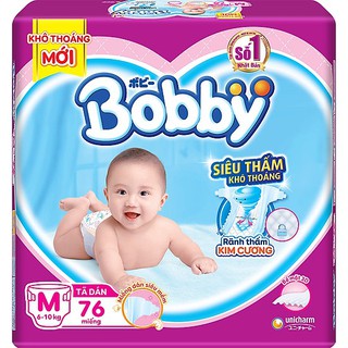 Tã dán bobby siêu mỏng thấm gói siêu lớn đủ size m76, l68, xl62, xxl56