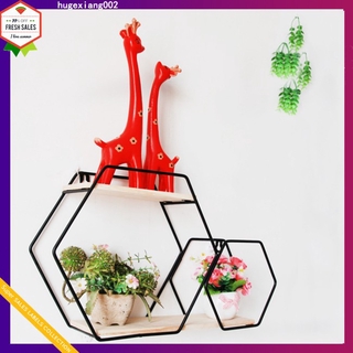 Kệ gỗ hình lục giác treo tường trang trí nội thất