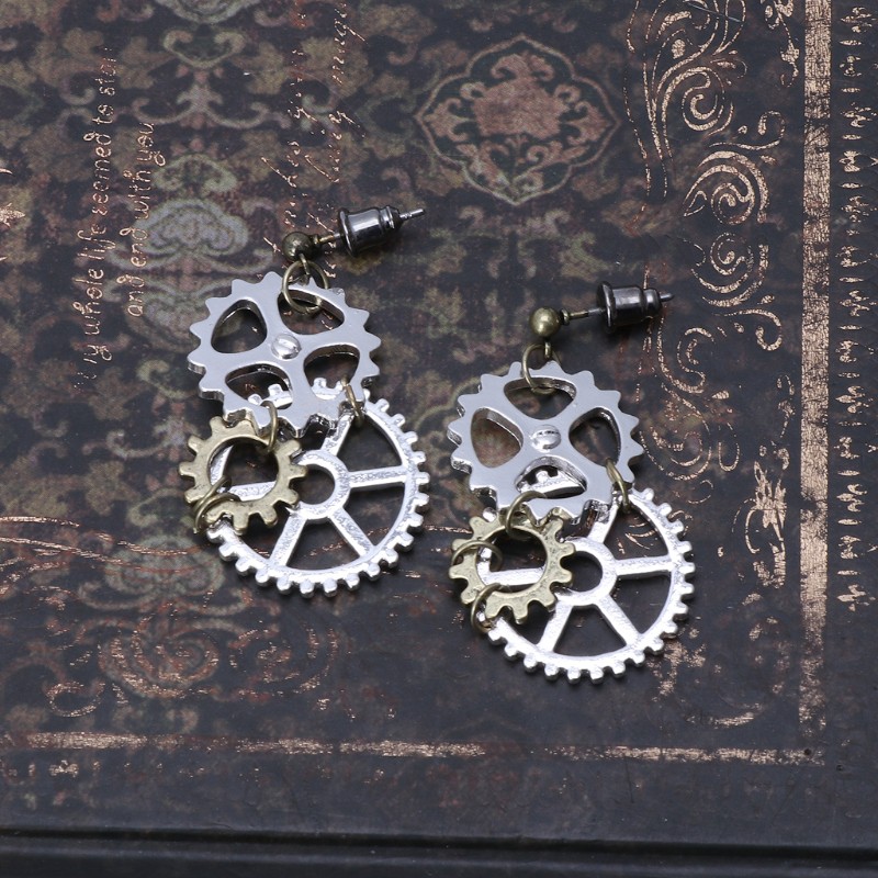 Bông Tai Hình Bánh Răng Dài 10m Phong Cách Steampunk Cho Nữ