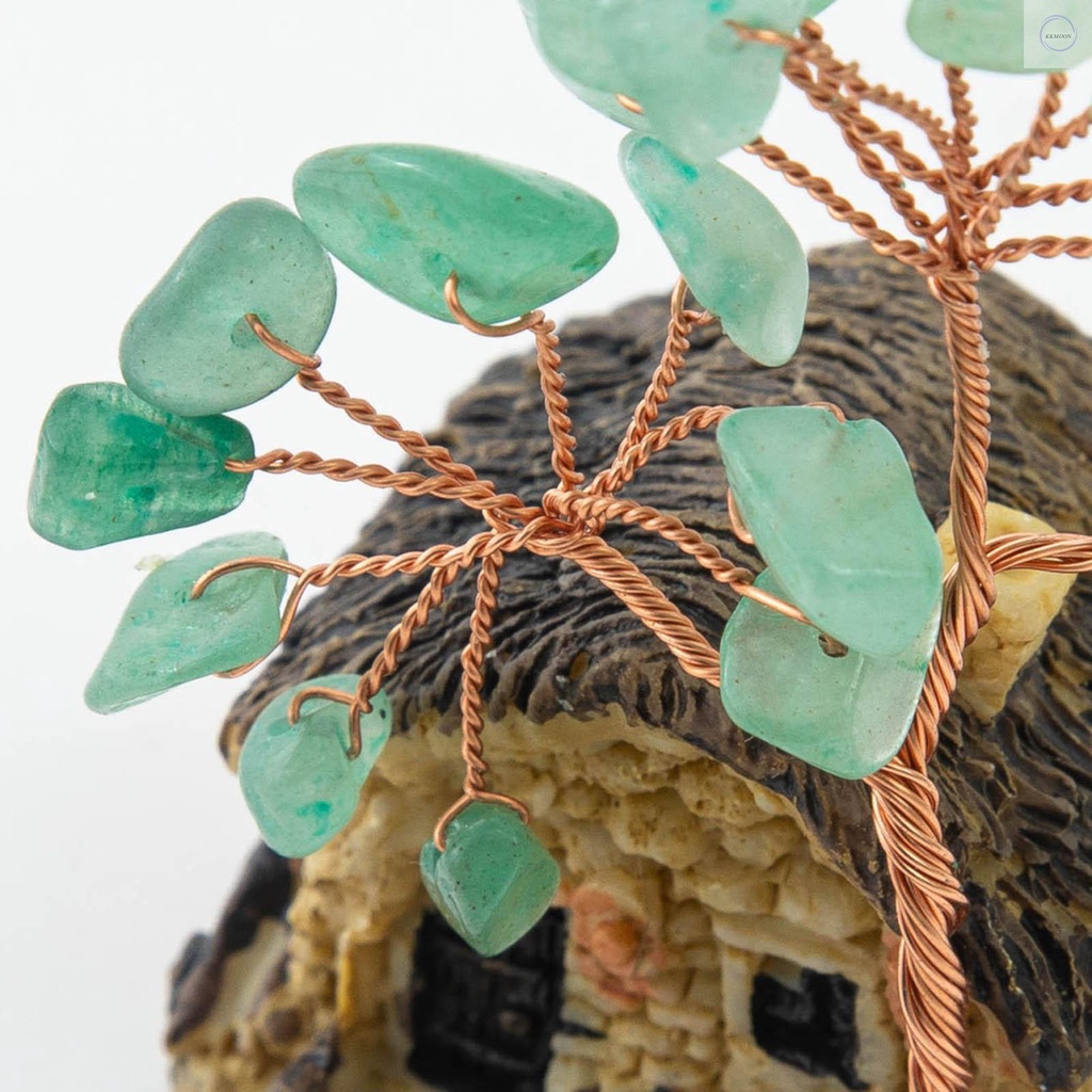 House Model Copper Wire Crystal Natural Gemstone Money Tree Life Decoration Healing Energy Good Luck
