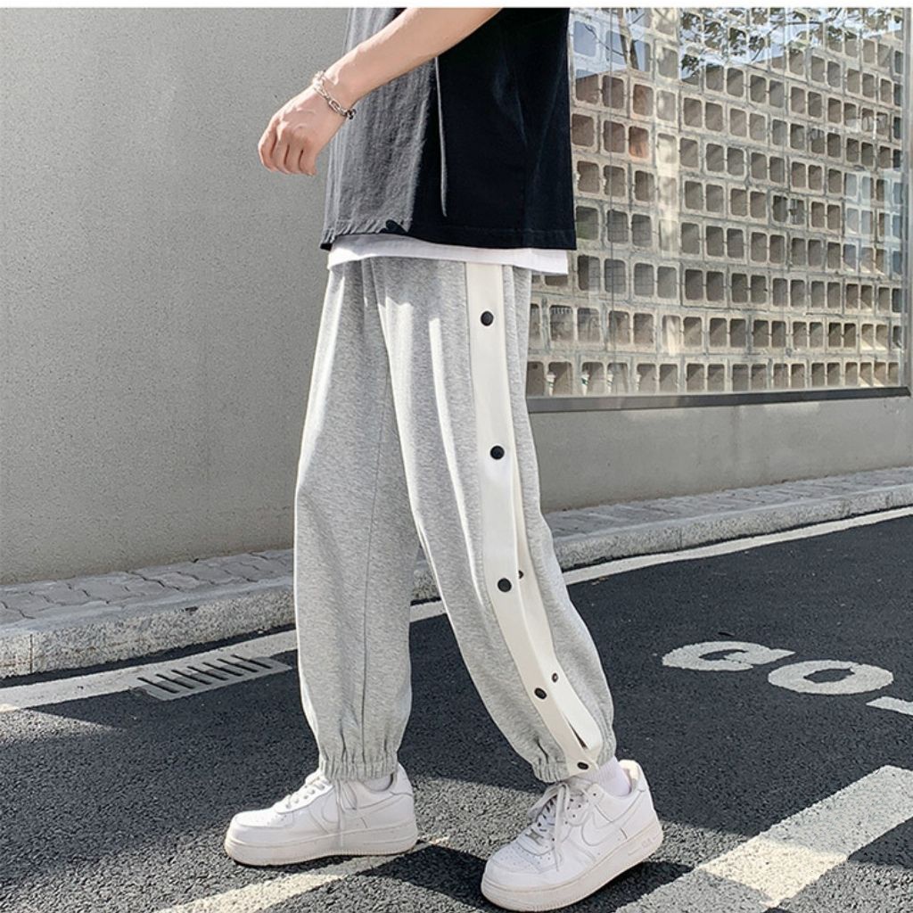 Quần ống rộng UNISEX UNIKA quần cúc POLY phối cúc,khuy nút có chun bo gấu một sọc quần ống rộng cao cấp thời trang
