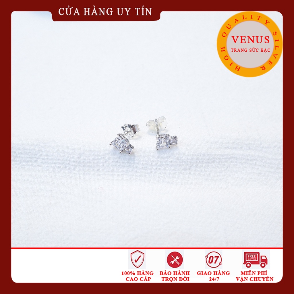 Khuyên tai đá vuông bạc 925 cao cấp- Mã sản phẩm VENUSB2