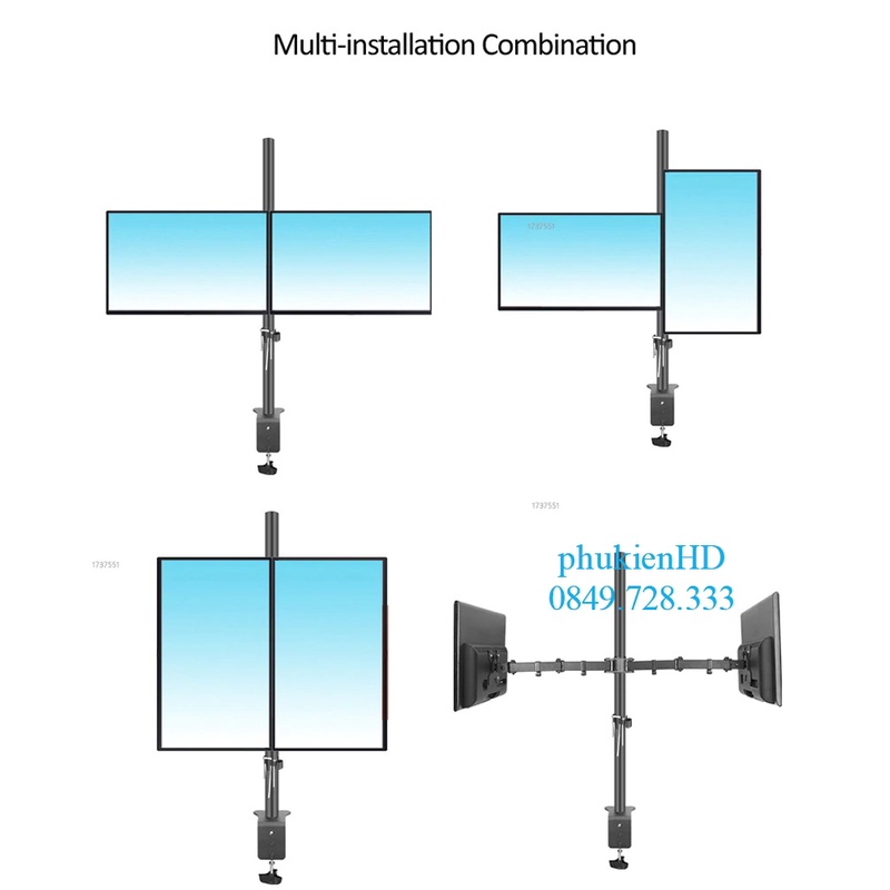 Giá đỡ 2 màn hình Máy Tính Kẹp Bàn, chuyển động Đầy Đủ 360 độ cho màn Hình 10-27inch M052