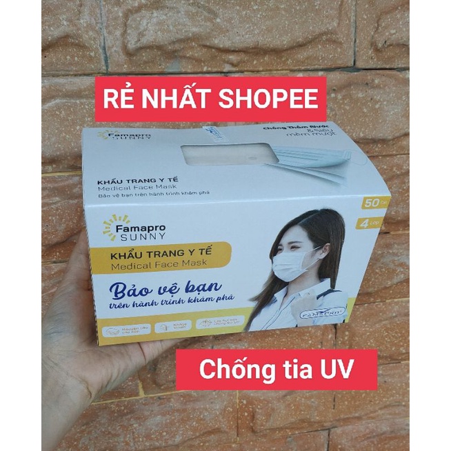 Khẩu trang Y Tế Famapro Sunny 4 lớp Hộp 50 cái chống tia UV