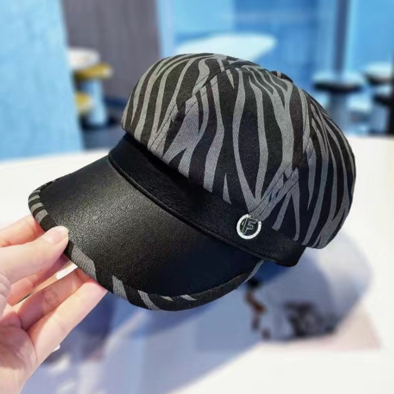 Nón Beret Họa Tiết Ngựa Vằn Đính Đá Thời Trang Retro Anh Quốc