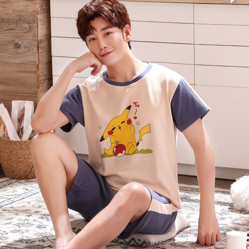 Bộ Đồ Ngủ Cotton Tay Ngắn In Hình Khủng Long Hoạt Hình Dành Cho Nam