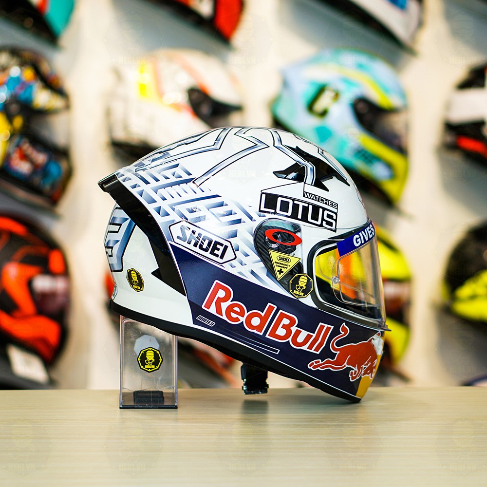 Mũ Fullface 1 kính Roc 01 Trắng Bóng Dán Tem Shoei M93 V2 Bạc