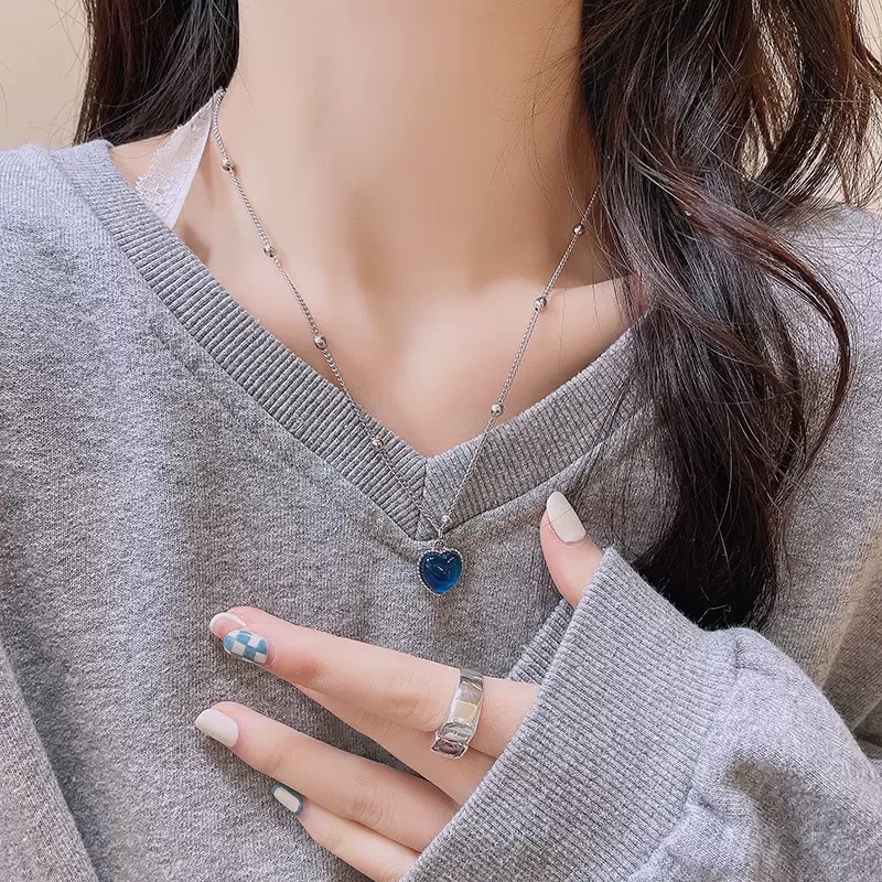 Vòng cổ Mặt Trái Tim Đính Đá Cảm Biến Nhiệt Độ Thay Đổi Màu Sắc Thời Trang Cho Nữ